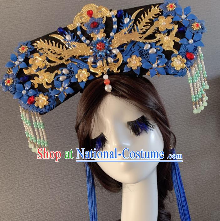 Chinese Handmade Qing Dynasty Hair Accessories Ancient Palace Queen Phoenix Coronet Headwear for Women