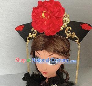 Traditional Chinese Ancient Palace Red Peony Hair Clasp Qing Dynasty Princess Hair Accessories for Women