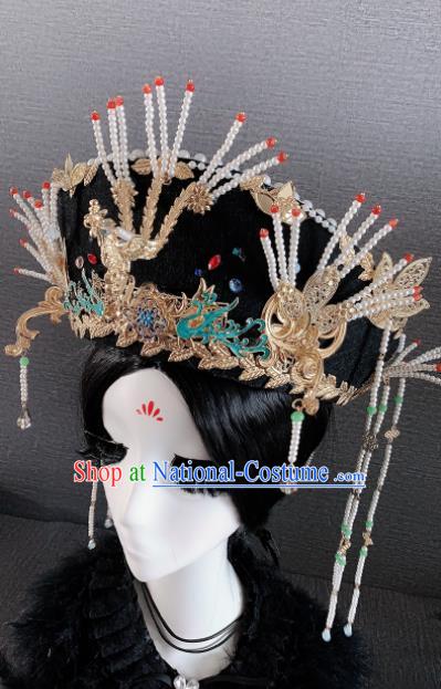 Traditional Chinese Ancient Palace Queen Phoenix Coronet Headwear Qing Dynasty Manchu Hair Accessories for Women