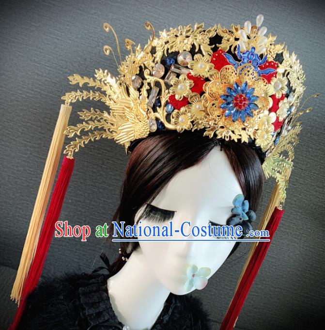 Traditional Chinese Ancient Palace Queen Cloisonne Phoenix Coronet Headwear Qing Dynasty Manchu Hair Accessories for Women