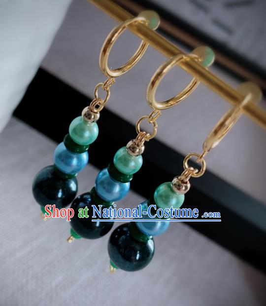 Chinese Traditional Ancient Qing Dynasty Manchu Lady Green Beads Earrings for Women