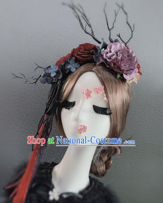 Top Grade Halloween Purple Peony Branch Hair Accessories Brazilian Carnival Headwear for Women