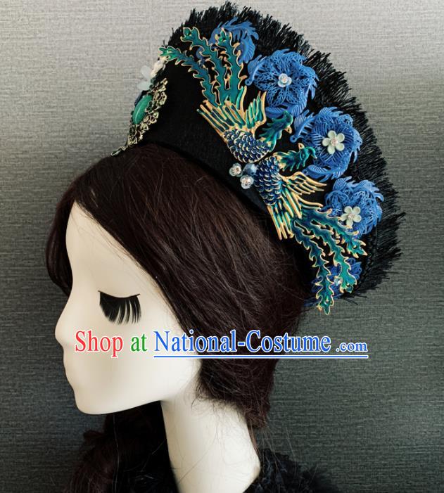 Traditional Chinese Ancient Qing Dynasty Palace Queen Cloisonne Phoenix Coronet Headwear Hair Accessories for Women