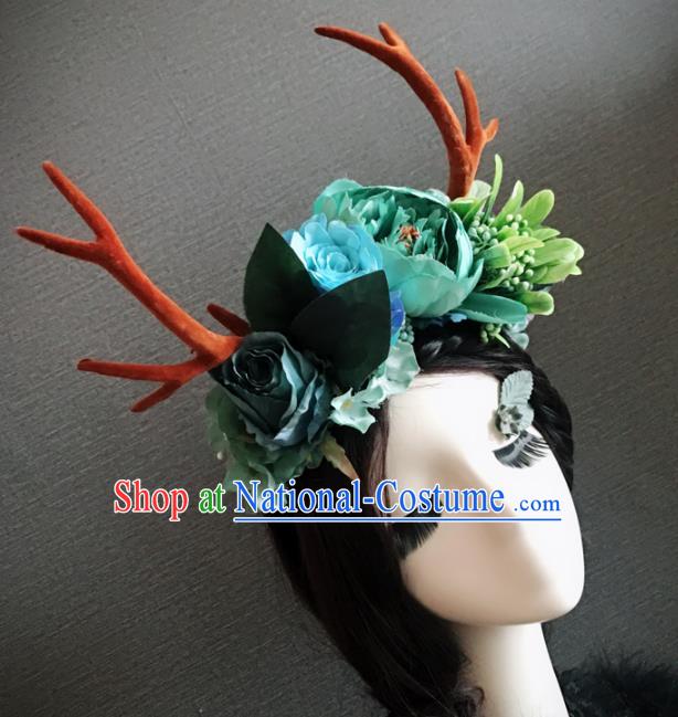 Top Grade Halloween Gothic Green Peony Branch Hair Accessories Brazilian Carnival Headwear for Women