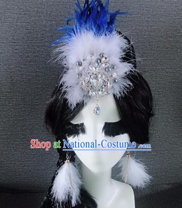 Top Grade Stage Performance Blue Feather Hair Accessories Brazilian Carnival Halloween Headwear for Women