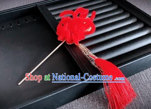 Traditional Chinese Ancient Qing Dynasty Palace Queen Red Velvet Chrysanthemum Hairpins Headwear Hair Accessories for Women