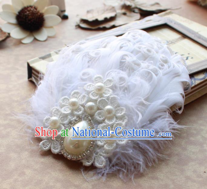 Top Grade Stage Performance White Feather Hair Accessories Bride Hair Stick Headwear for Women