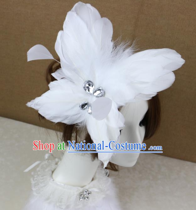 Top Grade Stage Performance Hair Accessories Gothic Bride White Feather Hair Stick Headwear for Women