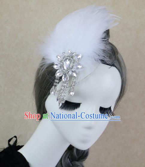 Top Grade Stage Performance White Feather Hair Accessories Gothic Halloween Hair Stick Headwear for Women