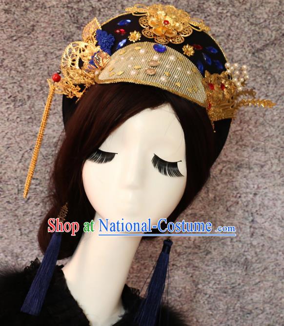 Traditional Chinese Qing Dynasty Imperial Consort Headwear Ancient Palace Manchu Queen Hair Accessories for Women