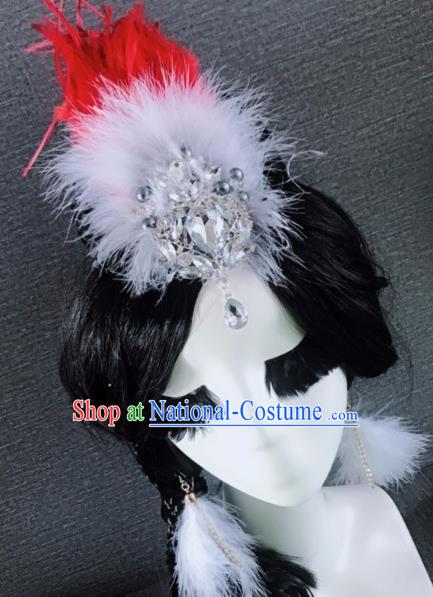 Top Grade Stage Performance Red Feather Hair Accessories Brazilian Carnival Halloween Headwear for Women