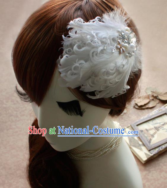 Top Grade Princess White Feather Crystal Hair Accessories Bride Hair Stick Headwear for Women