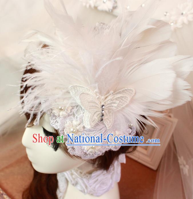 Top Grade Princess White Feather Butterfly Hair Accessories Bride Hair Stick Headwear for Women