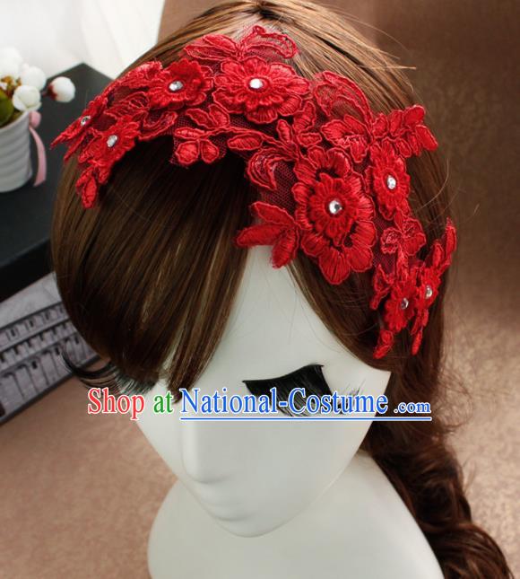 Top Grade Princess Red Lace Hair Accessories Bride Hair Stick Headwear for Women