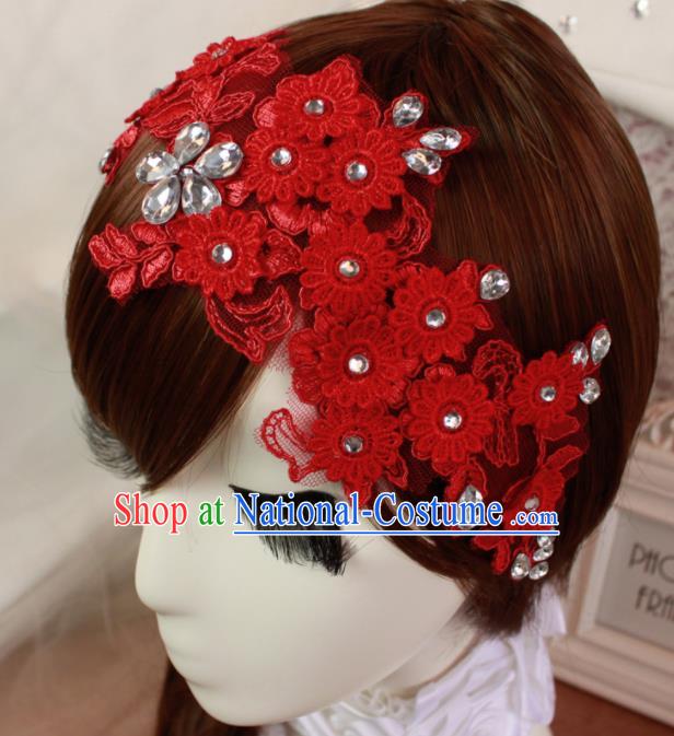 Top Grade Princess Hair Accessories Bride Red Lace Hair Stick Headwear for Women