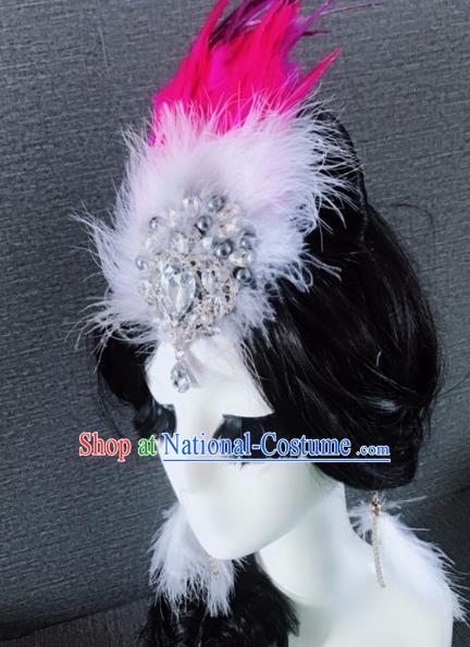 Top Grade Stage Performance Rosy Feather Hair Accessories Brazilian Carnival Halloween Headwear for Women