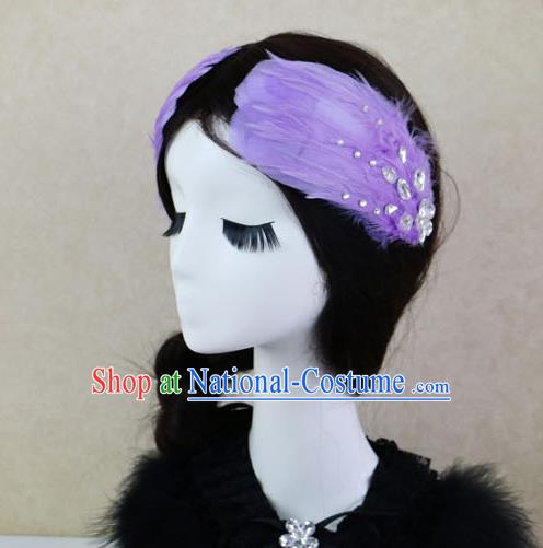 Top Grade Bride Purple Feather Angel Hair Claws Headwear Princess Hair Accessories for Women