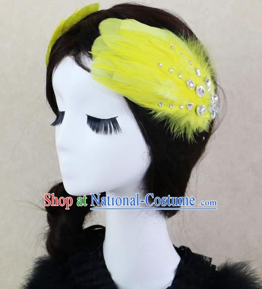 Top Grade Bride Yellow Feather Angel Hair Claws Headwear Princess Hair Accessories for Women