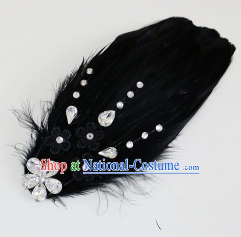 Top Grade Bride Black Feather Angel Hair Claws Headwear Princess Hair Accessories for Women