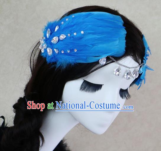 Top Grade Bride Blue Feather Angel Hair Claws Headwear Princess Hair Accessories for Women