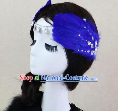 Top Grade Bride Royalblue Feather Angel Hair Claws Headwear Princess Hair Accessories for Women