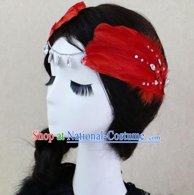 Top Grade Bride Red Feather Angel Hair Claws Headwear Princess Hair Accessories for Women