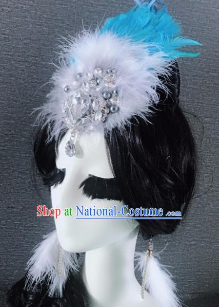 Top Grade Stage Performance Blue Feather Hair Accessories Brazilian Carnival Halloween Headwear for Women