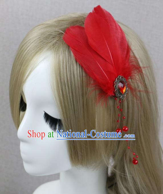 Top Grade Angel Red Feather Hair Stick Headwear Princess Hair Accessories for Women