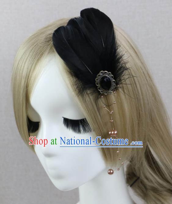 Top Grade Angel Black Feather Hair Stick Headwear Princess Hair Accessories for Women