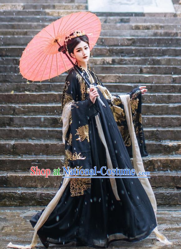 Chinese Ancient Queen Black Hanfu Dress Traditional Tang Dynasty Palace Empress Costume for Women