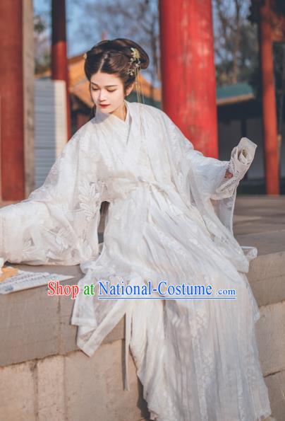 Chinese Ancient Imperial Consort White Hanfu Dress Traditional Jin Dynasty Court Lady Historical Costume for Women