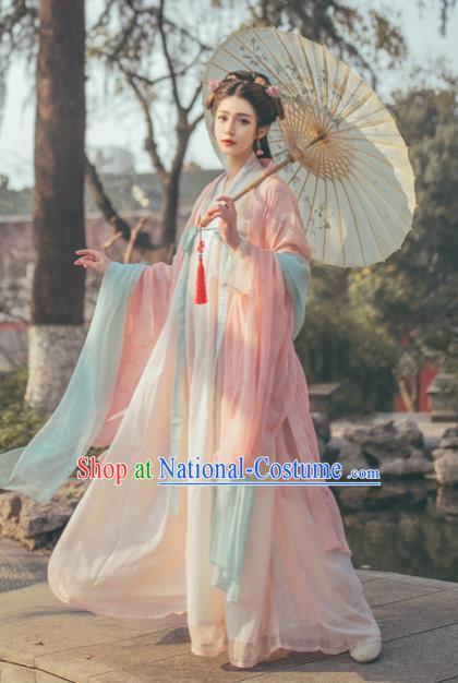 Chinese Ancient Imperial Princess Pink Hanfu Dress Traditional Tang Dynasty Court Lady Historical Costume for Women