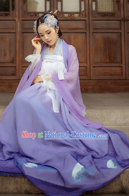 Chinese Ancient Fairy Maiden Purple Hanfu Dress Traditional Tang Dynasty Imperial Consort Historical Costume for Women