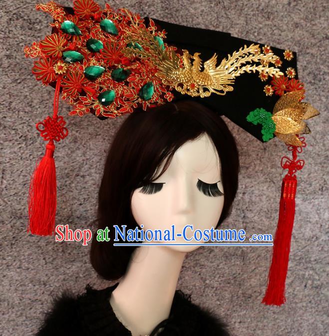 Traditional Chinese Qing Dynasty Manchu Phoenix Headwear Ancient Palace Queen Hair Accessories for Women