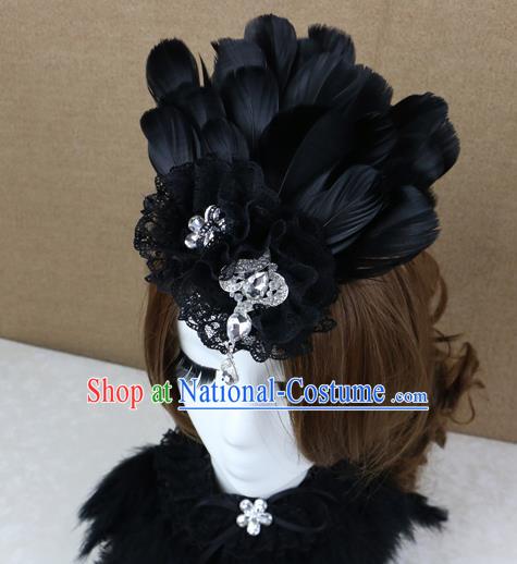 Top Grade Halloween Black Feather Hair Stick Headwear Brazilian Carnival Hair Accessories for Women