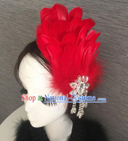 Top Grade Halloween Red Feather Hair Stick Headwear Brazilian Carnival Hair Accessories for Women