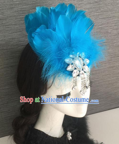 Top Grade Halloween Blue Feather Hair Stick Headwear Brazilian Carnival Hair Accessories for Women