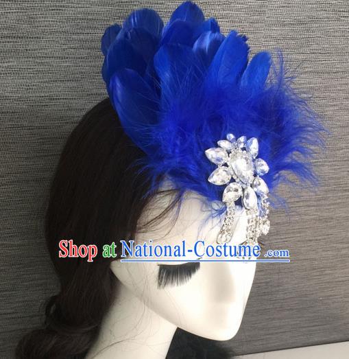 Top Grade Halloween Royalblue Feather Hair Stick Headwear Brazilian Carnival Hair Accessories for Women