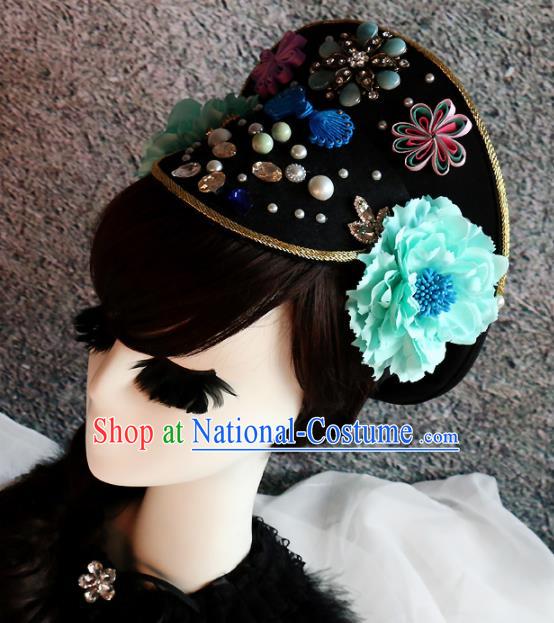 Chinese Ancient Palace Queen Hat Headwear Traditional Qing Dynasty Manchu Hair Accessories for Women