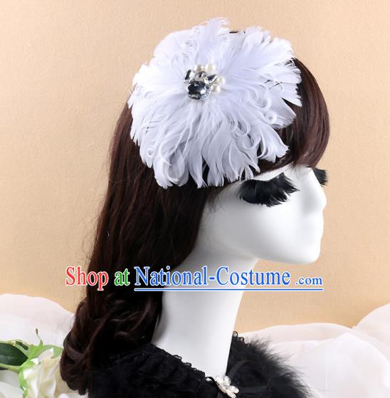 Top Grade Bride White Feather Round Hair Claw Headwear Brazilian Carnival Hair Accessories for Women