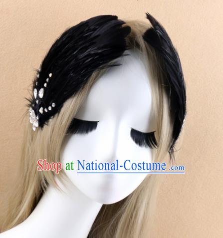 Top Grade Baroque Princess Black Feather Hair Claw Headwear Wedding Bride Hair Accessories for Women