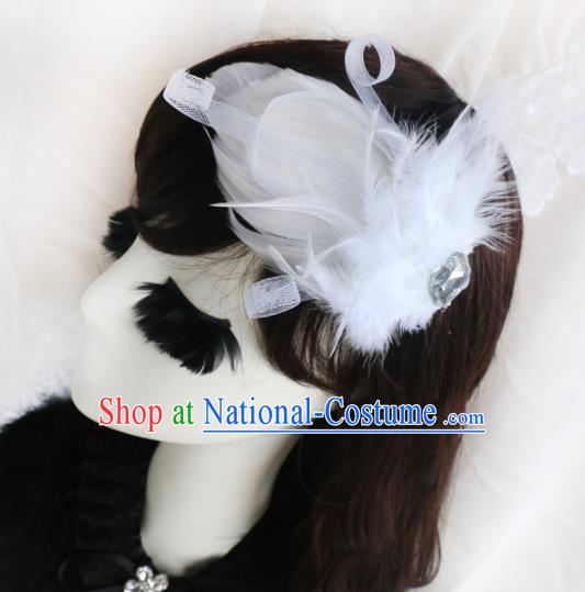 Top Grade Baroque Princess White Feather Hair Stick Headwear Wedding Bride Hair Accessories for Women