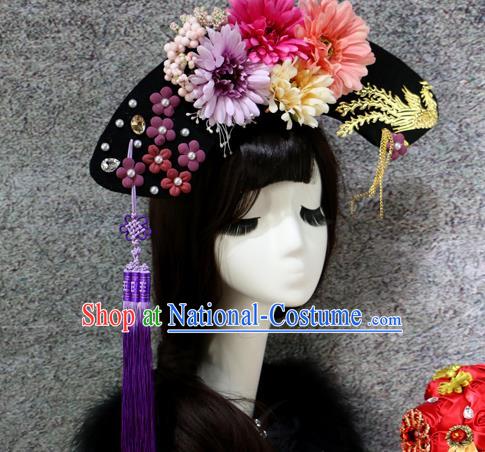 Chinese Ancient Palace Headwear Traditional Qing Dynasty Manchu Flowers Hair Accessories for Women