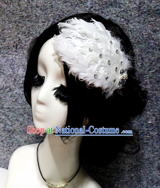 Top Grade Bride White Feather Hair Claw Headwear Brazilian Carnival Hair Accessories for Women