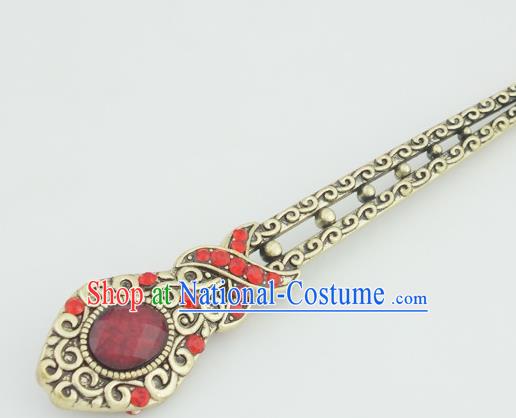 Chinese Ancient Princess Red Crystal Hairpins Headwear Traditional Hanfu Hair Accessories for Women