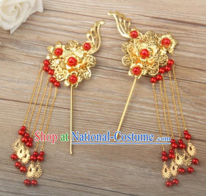 Chinese Ancient Bride Tassel Hairpins Traditional Hanfu Step Shake Hair Accessories for Women