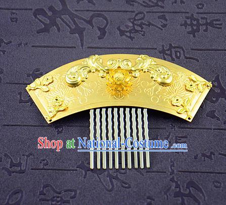 Chinese Ancient Bride Golden Hair Comb Hairpins Traditional Palace Hanfu Hair Accessories for Women