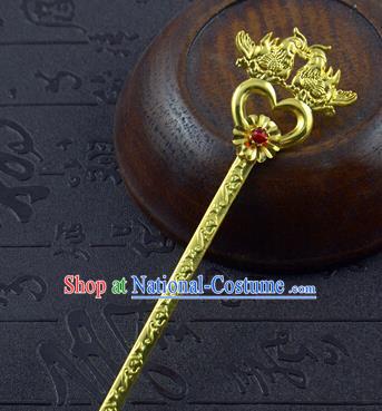 Chinese Ancient Bride Golden Mandarin Duck Hairpins Traditional Palace Hanfu Hair Accessories for Women