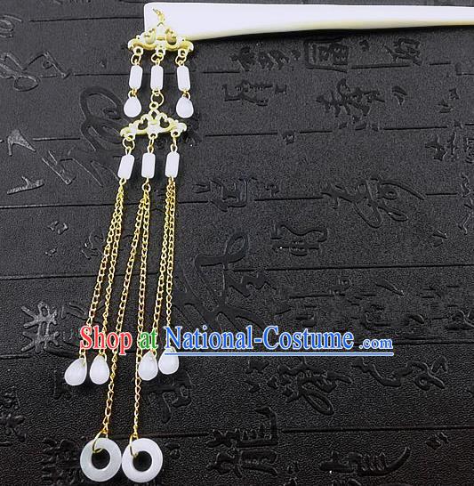 Chinese Ancient Princess Jade Tassel Step Shake Hairpins Traditional Palace Hanfu Hair Accessories for Women