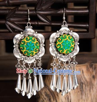 Top Grade Chinese Traditional Ethnic Accessories Miao Nationality Green Embroidered Earrings for Women